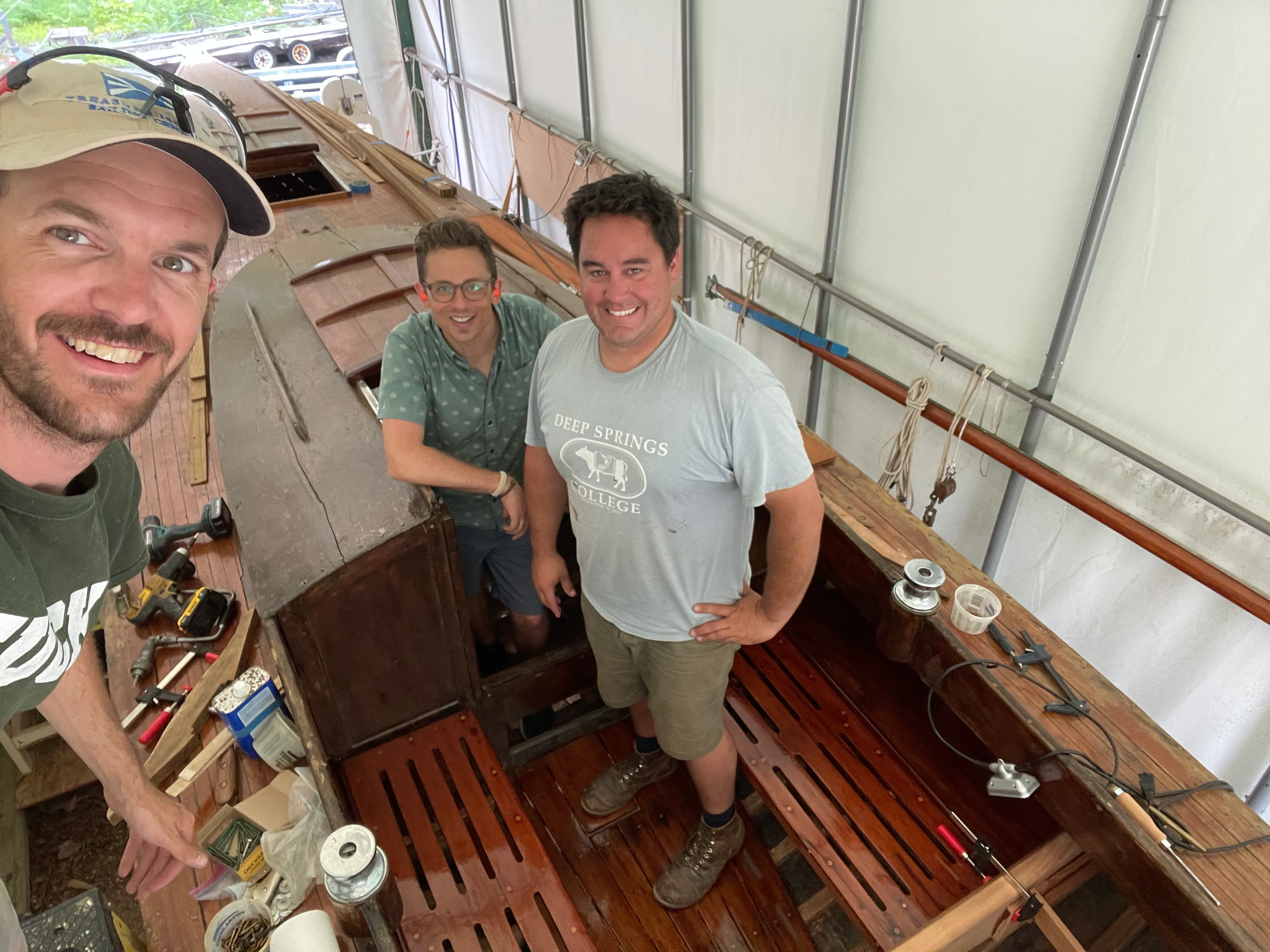 Group photo by the boat