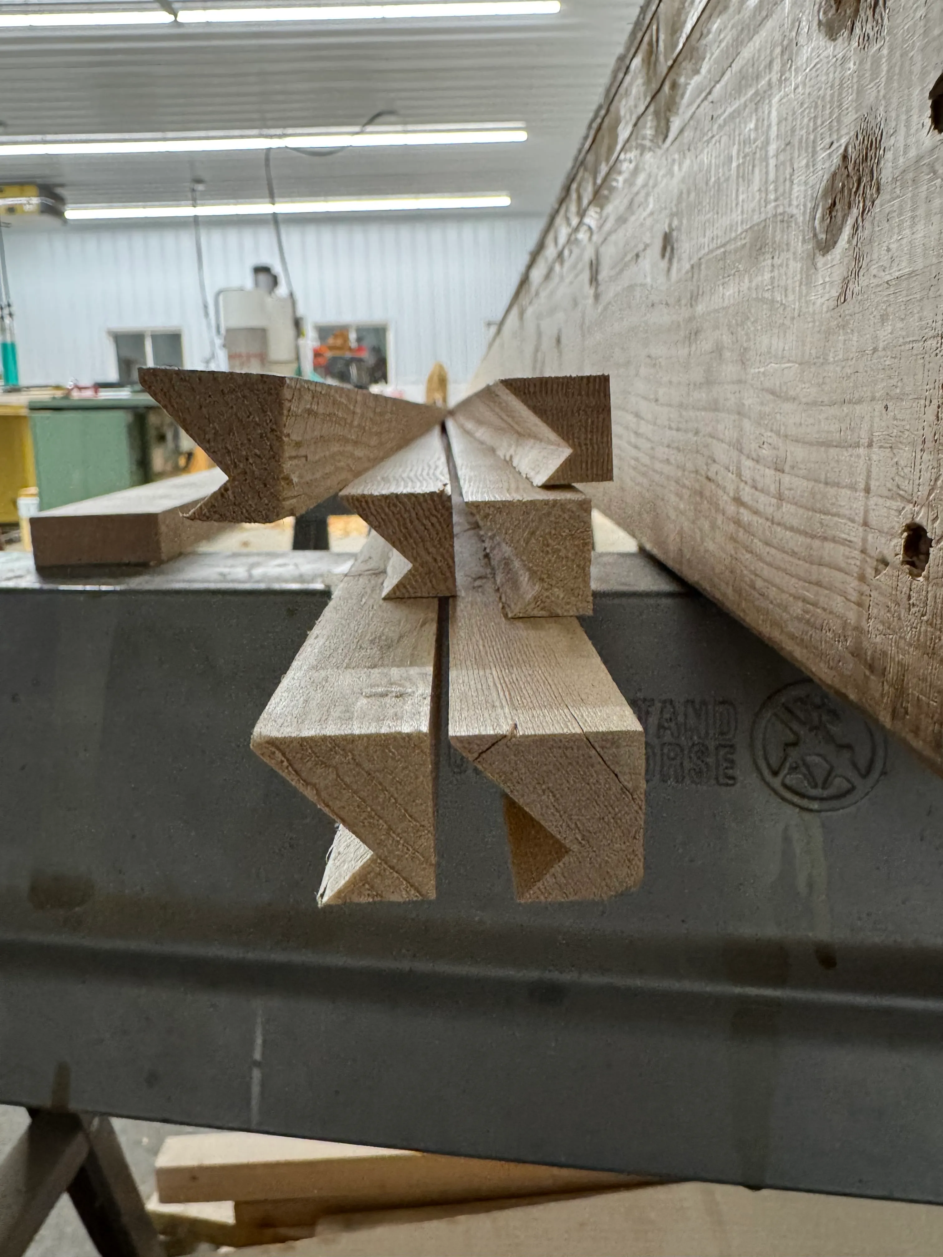 End-grain cross-section of mast staves at the tip