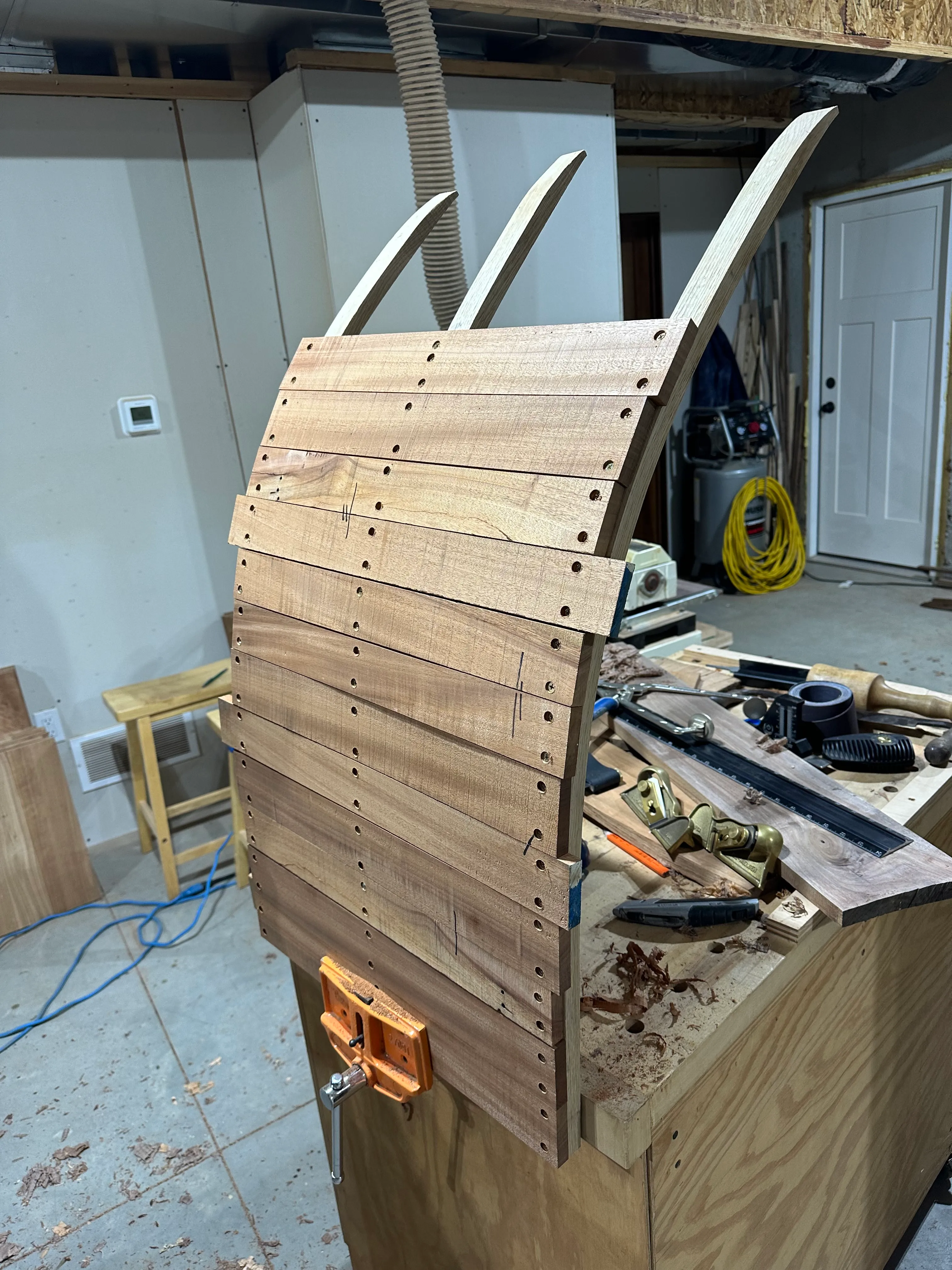 Swell test rig: small planking section with spacers, viewed from above