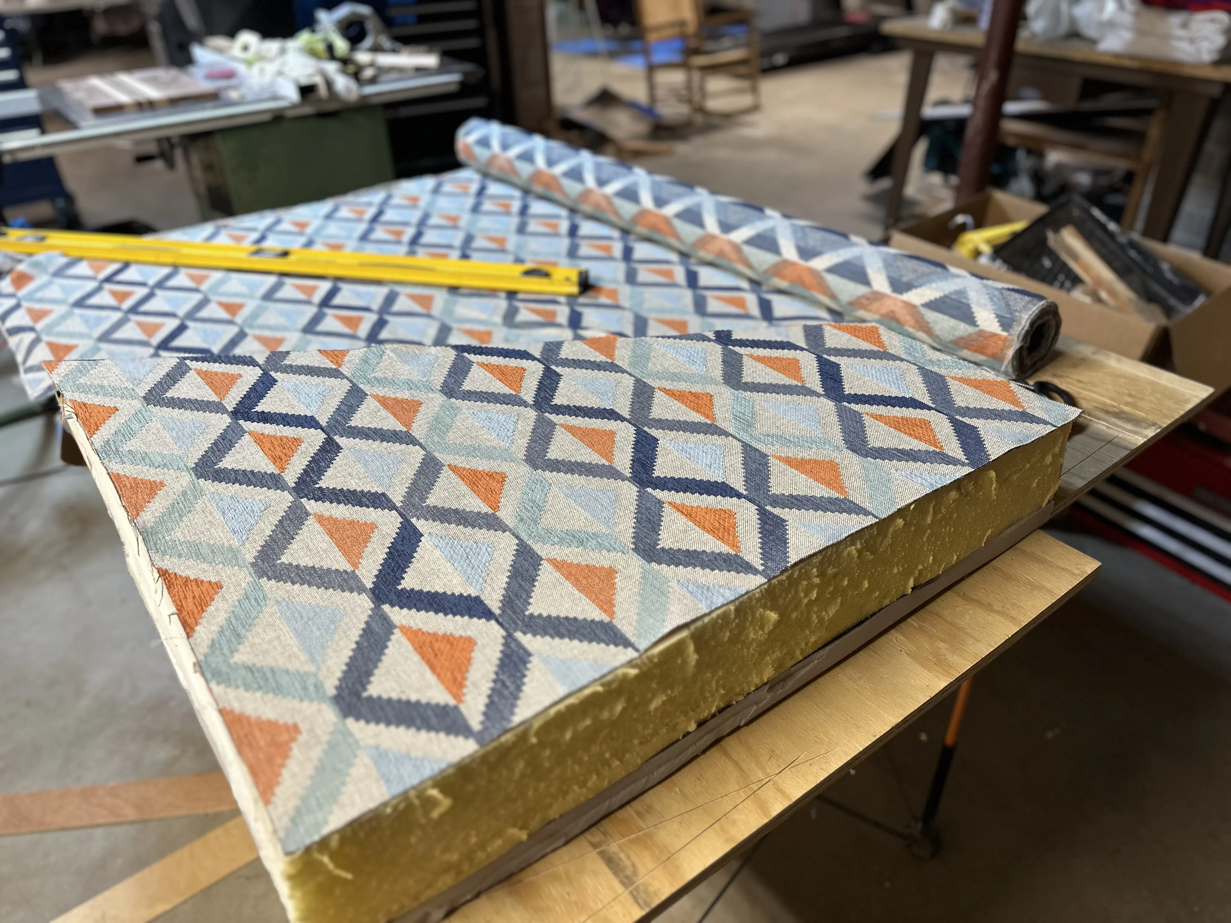 Cushion cover being sewn on sewing machine