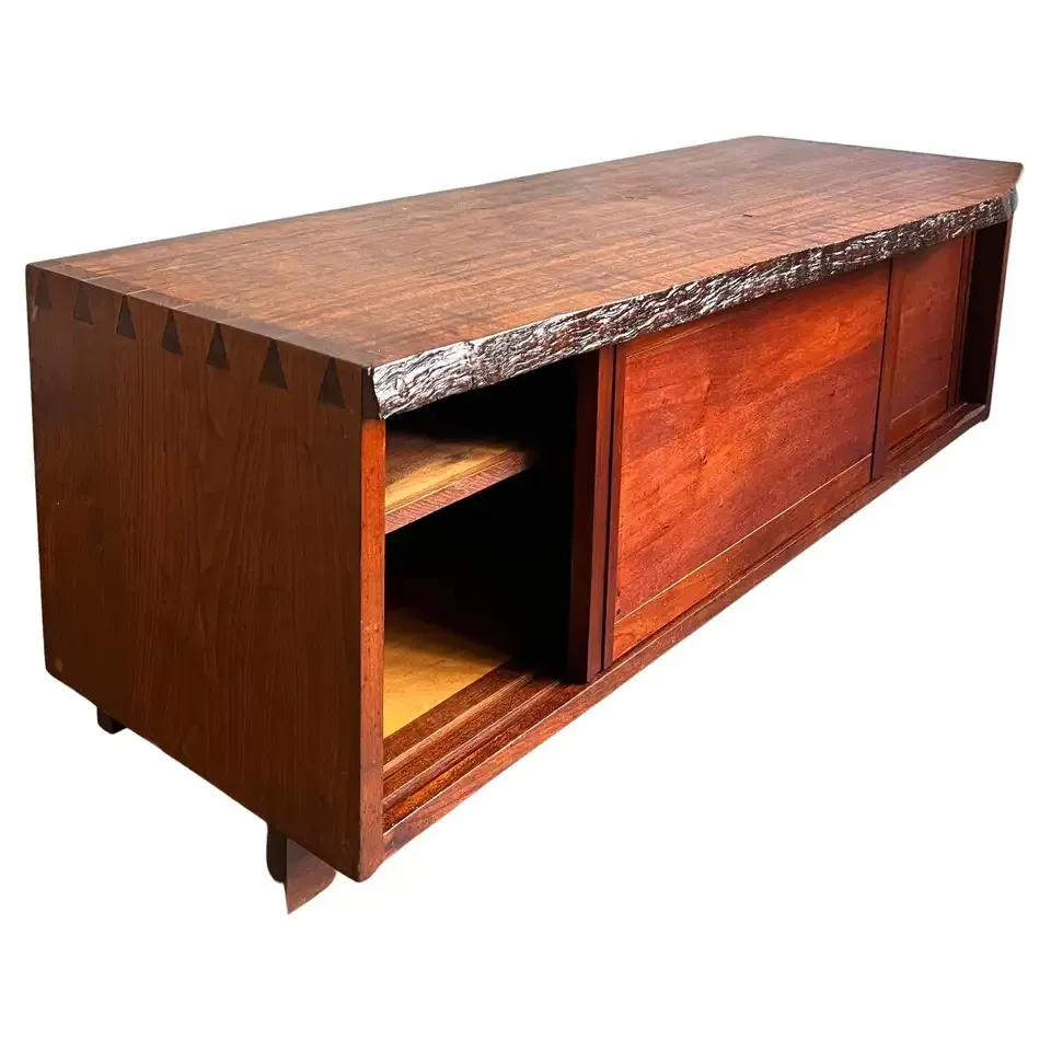 Nakashima-style cabinet with live edge sliding door