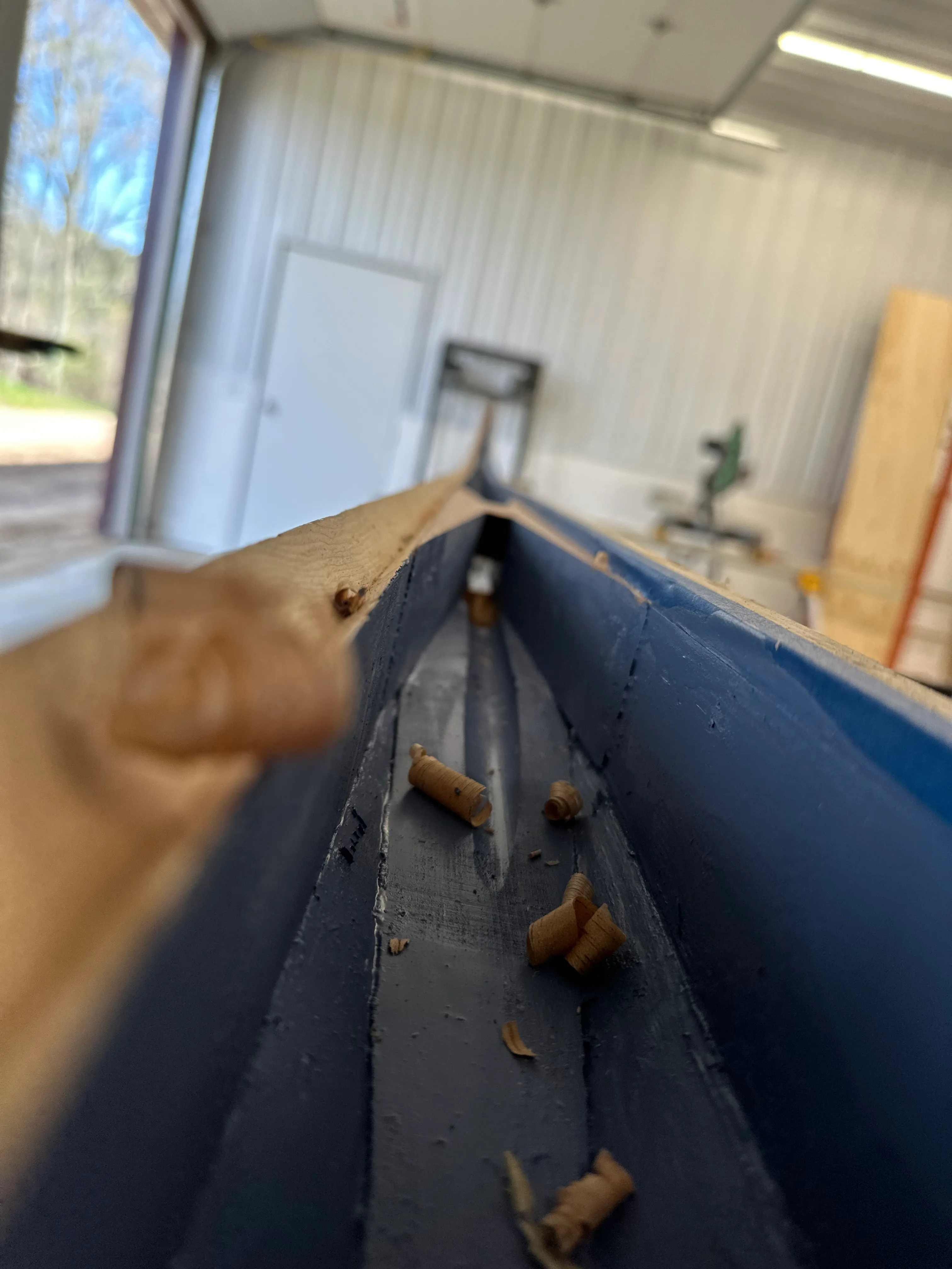 Interior of the new mast showing blocking and bilge paint