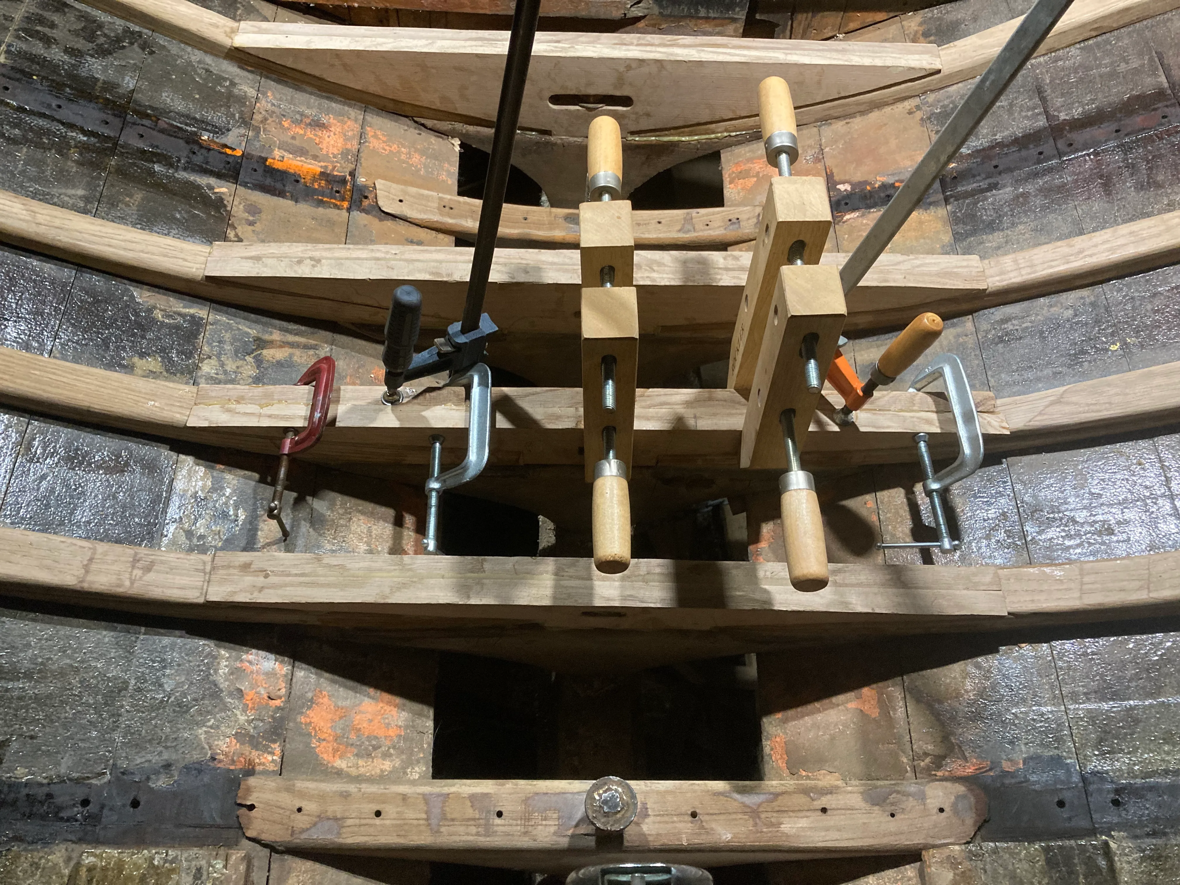 Floor timber glue-up around keel bolt