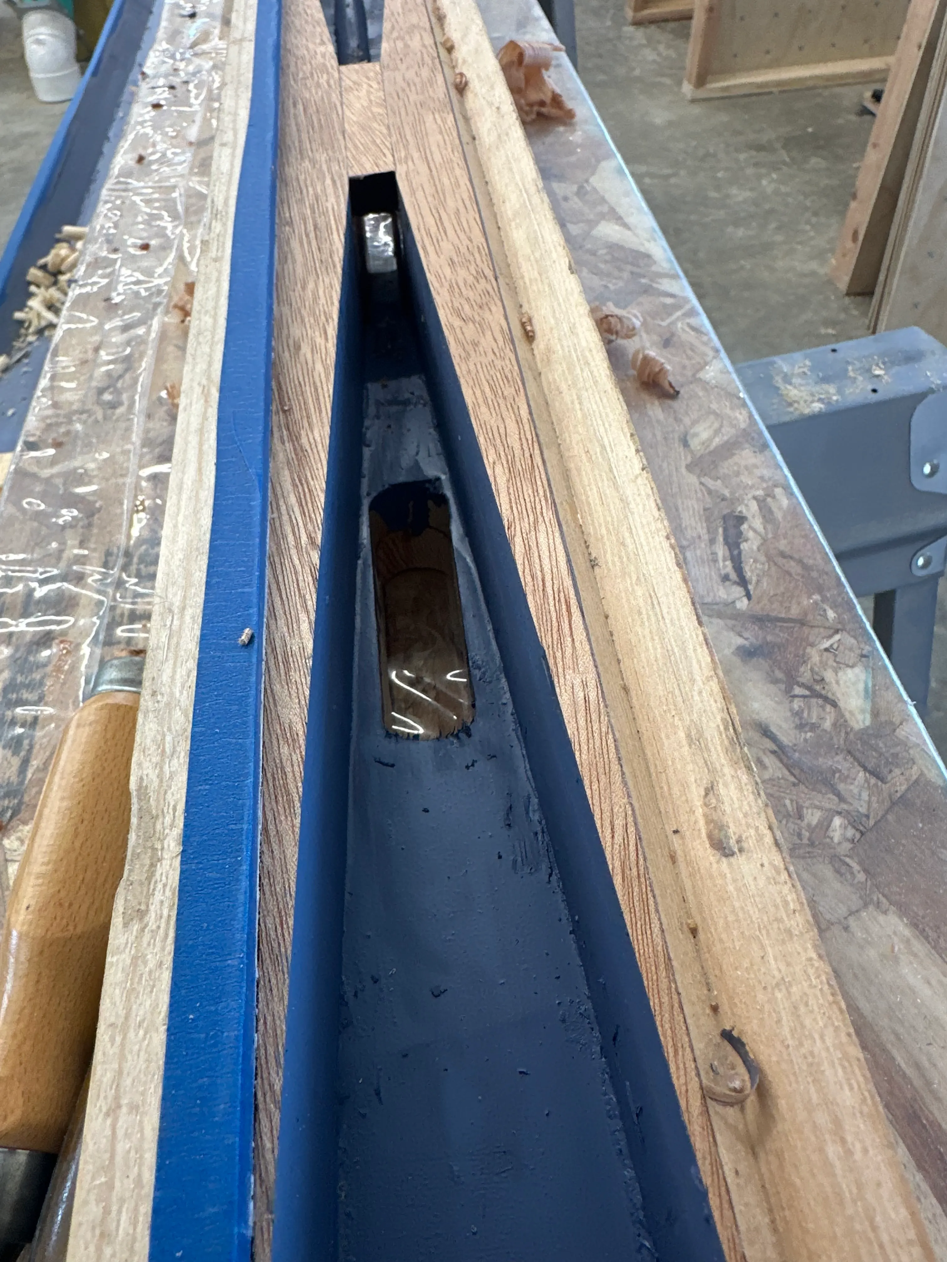 New mast interior showing halyard channel and internal blocking