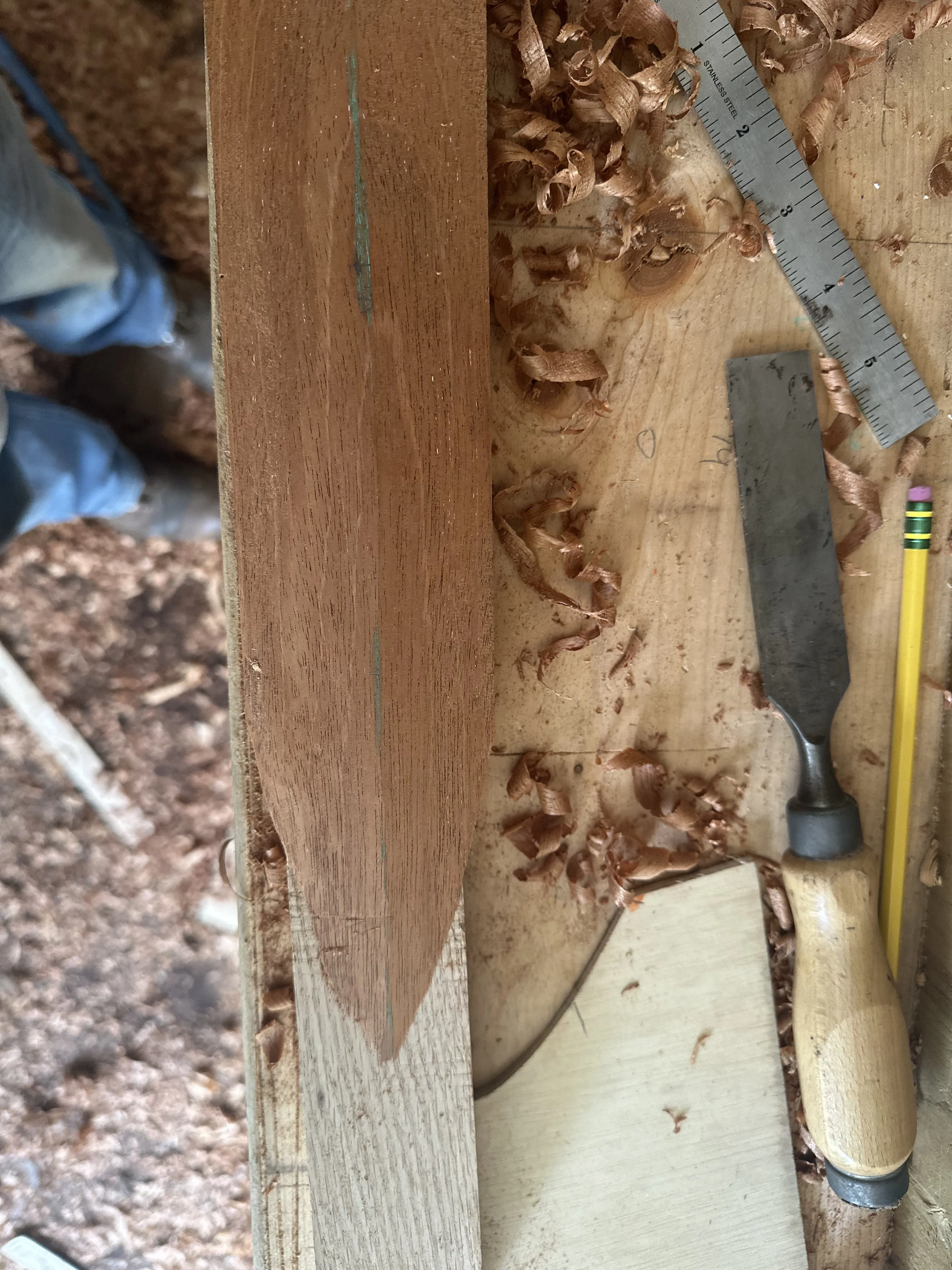 Shaping an additional piece of mahogany to laminate onto the back of the tuck plank