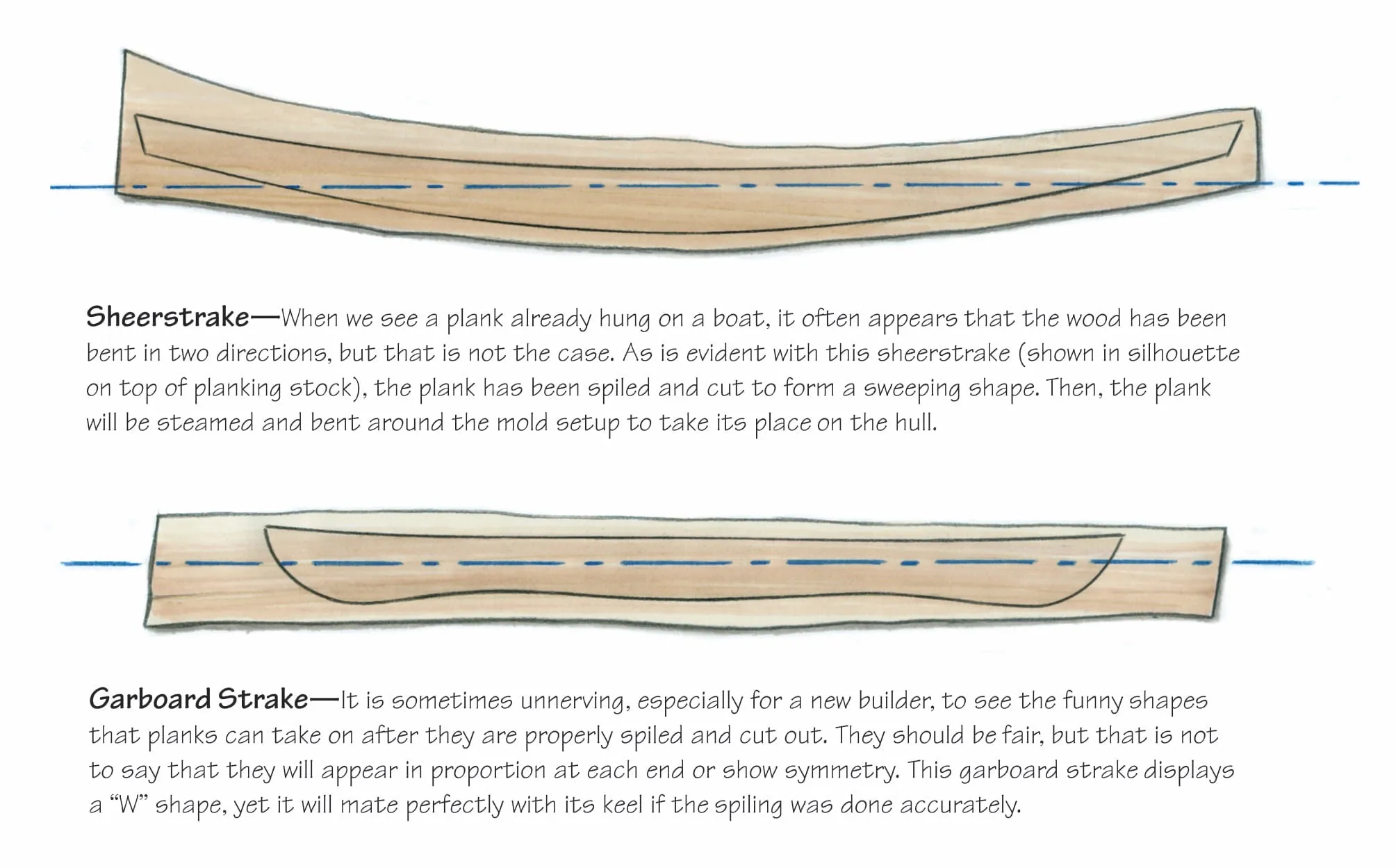 Illustration of sheerstrake and garboard strake plank shapes